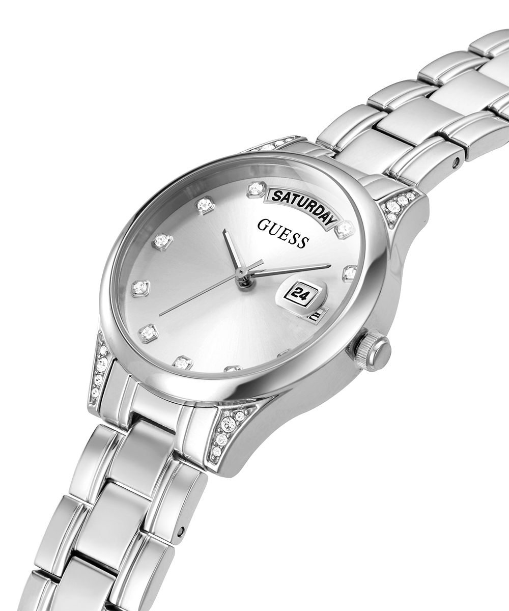 GUESS Ladies Silver Tone Day/Date Watch
