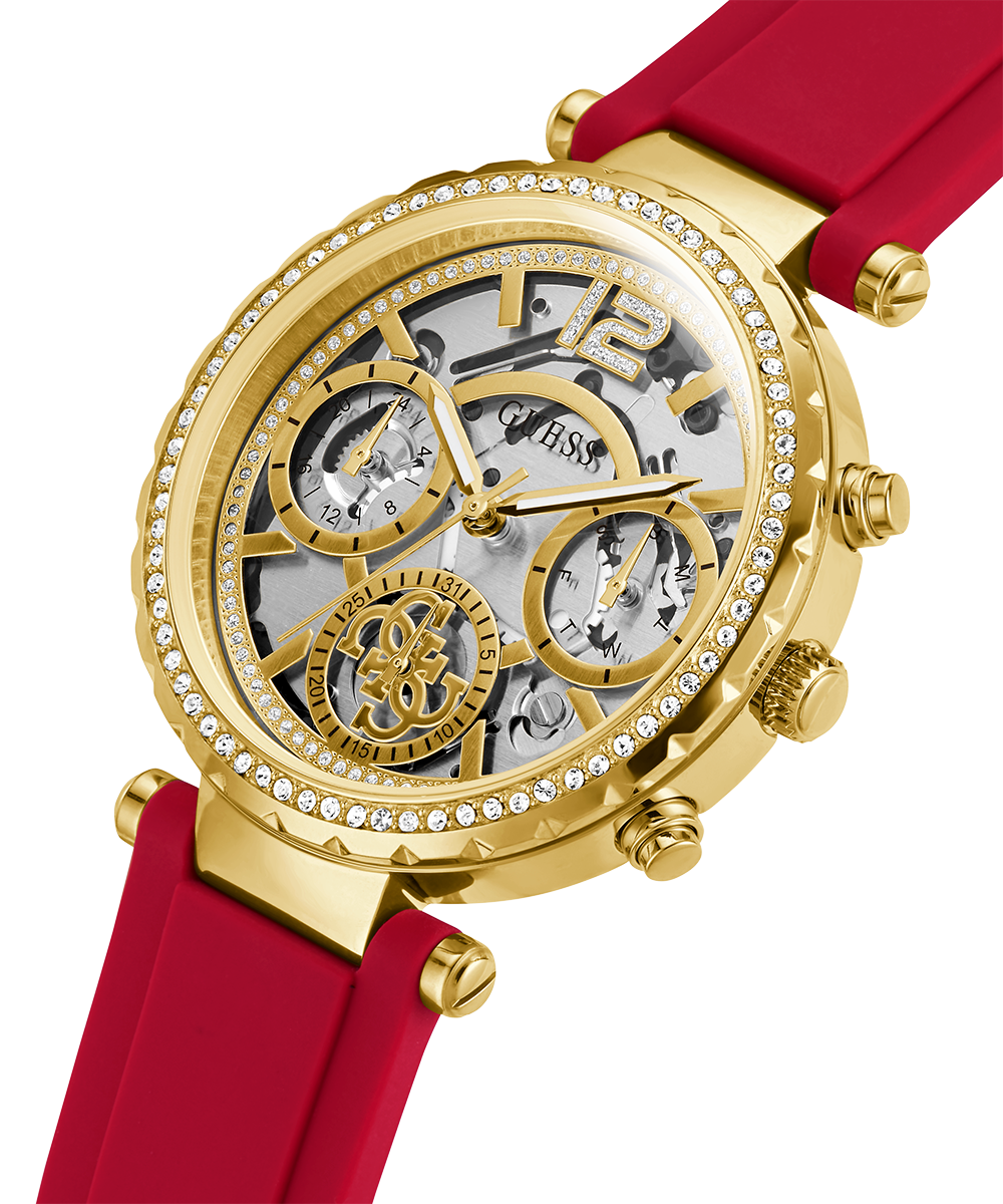 GUESS Ladies Red Gold Tone Multi-function Watch